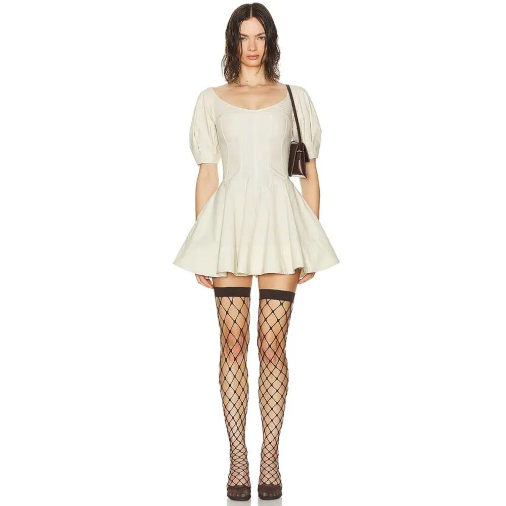 B51 Helsa Sculptural Mini Dress S Boned Corset Puff Sleeves Modern Regency